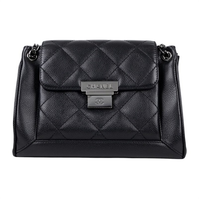 香奈兒 CHANEL Accordion Flap 肩背包 手提包 風琴包  8開 黑銀荔枝單肩背小方包 保證卡