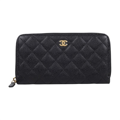 香奈兒 CHANEL 錢包 CC LOGO 拉鍊長夾 A50097 26開 黑荔枝長夾 原廠盒子/防塵袋/保證卡