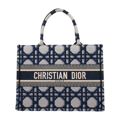 迪奧 CHRISTIAN DIOR Book Tote 中型 托特包 米色 藍色 M1296ZZAU 藍格子緹花BOOKTOTE 防塵袋/購買證明/保證卡