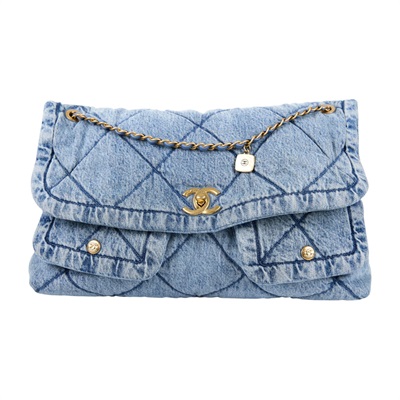 香奈兒 CHANEL 2025/26 秋冬系列 大型口蓋包 AS5727 B22143 淺丹寧大型HOBO 無附屬品