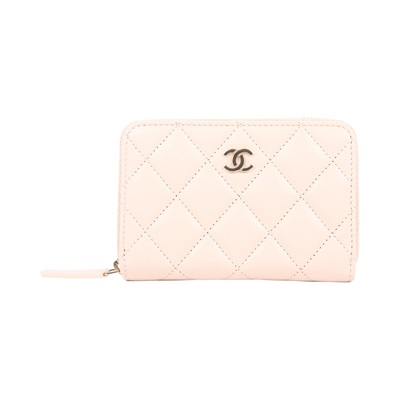 香奈兒 CHANEL 零錢包 卡包 AP3686 晶片款 裸色荔枝皮拉鍊零錢卡包 原廠盒子/防塵袋