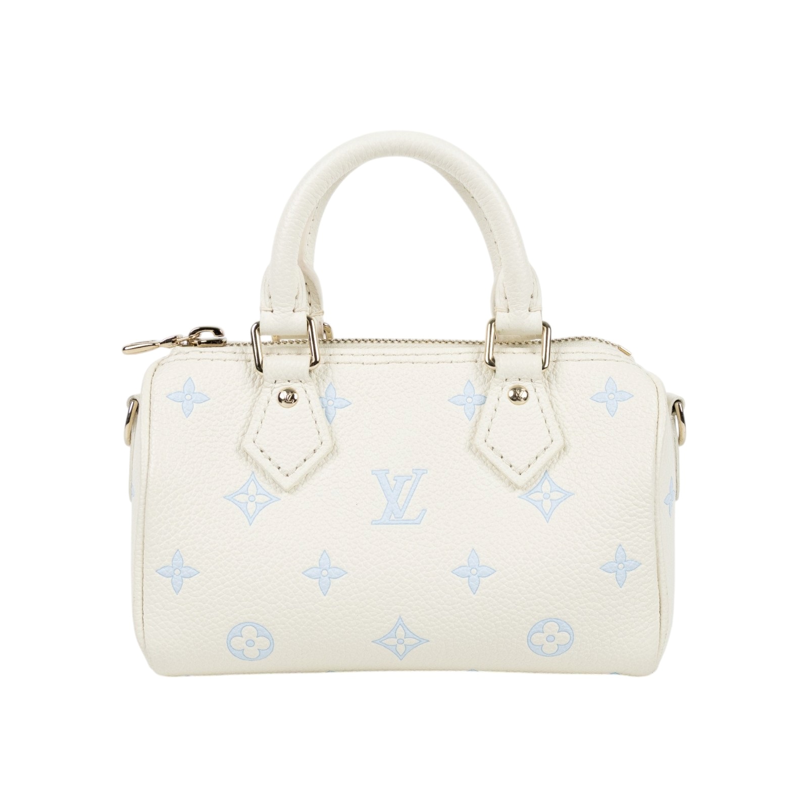 路易威登 LOUIS VUITTON Nano Speedy 波士頓包 斜背包 M27702 晶片款 白底藍字SPEEDY NANO 防塵袋/背帶