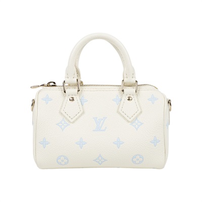 路易威登 LOUIS VUITTON Nano Speedy 波士頓包 斜背包 M27702 晶片款 白底藍字SPEEDY NANO 防塵袋/背帶