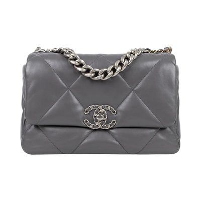 香奈兒 CHANEL 19 口蓋包 菱格紋 金銀鍊帶 手提 肩背包 AS1160 B07327 灰銀19 26CM 原廠盒子/防塵袋/購買證明