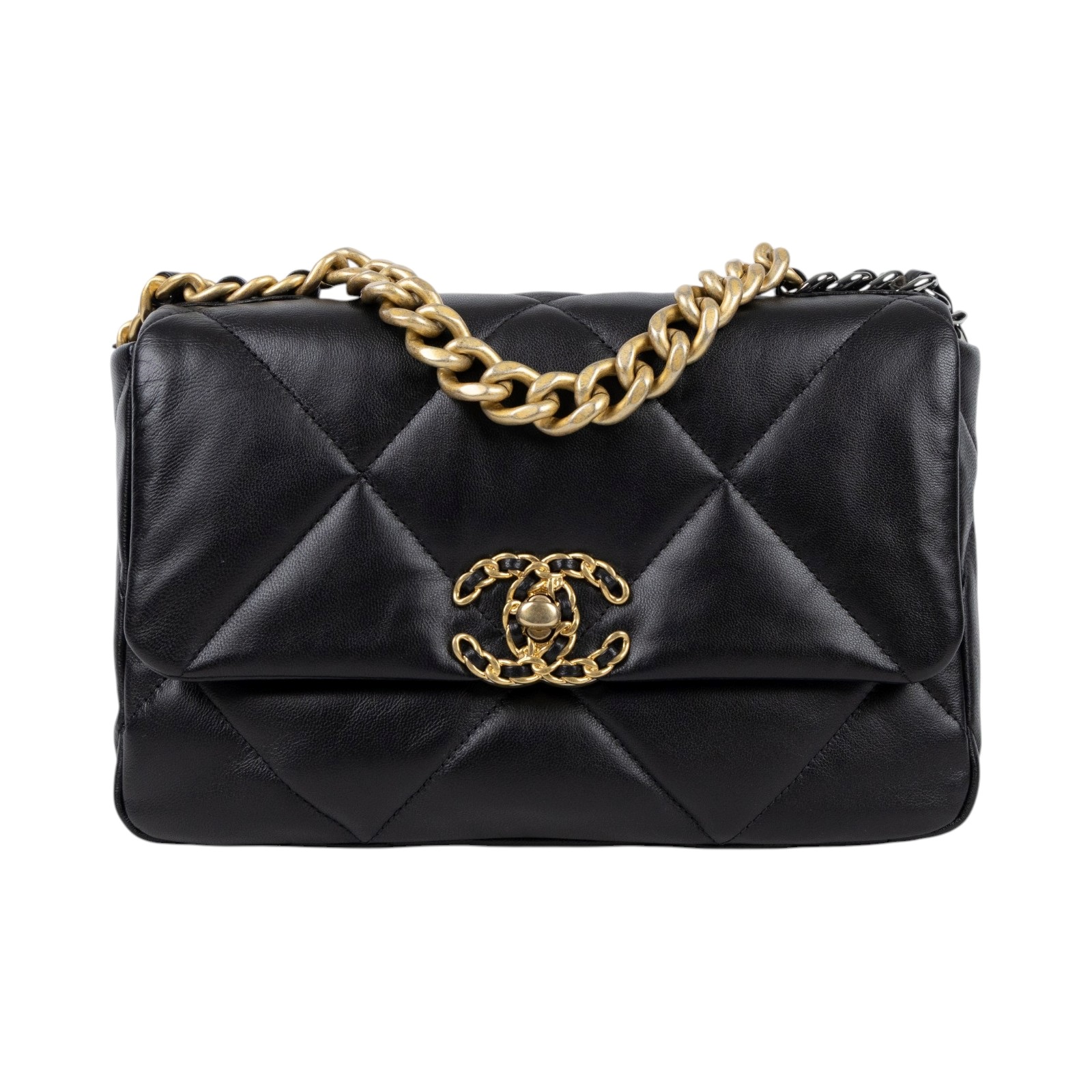 香奈兒 CHANEL 19 口蓋包 菱格紋 金銀鍊帶 手提 肩背包 AS1160 30開 黑金19包 26CM 原廠盒子/防塵袋/保證卡