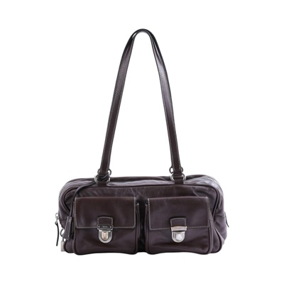 普拉達 PRADA Push Lock Pocket 肩背包  深咖肩背 鎖組