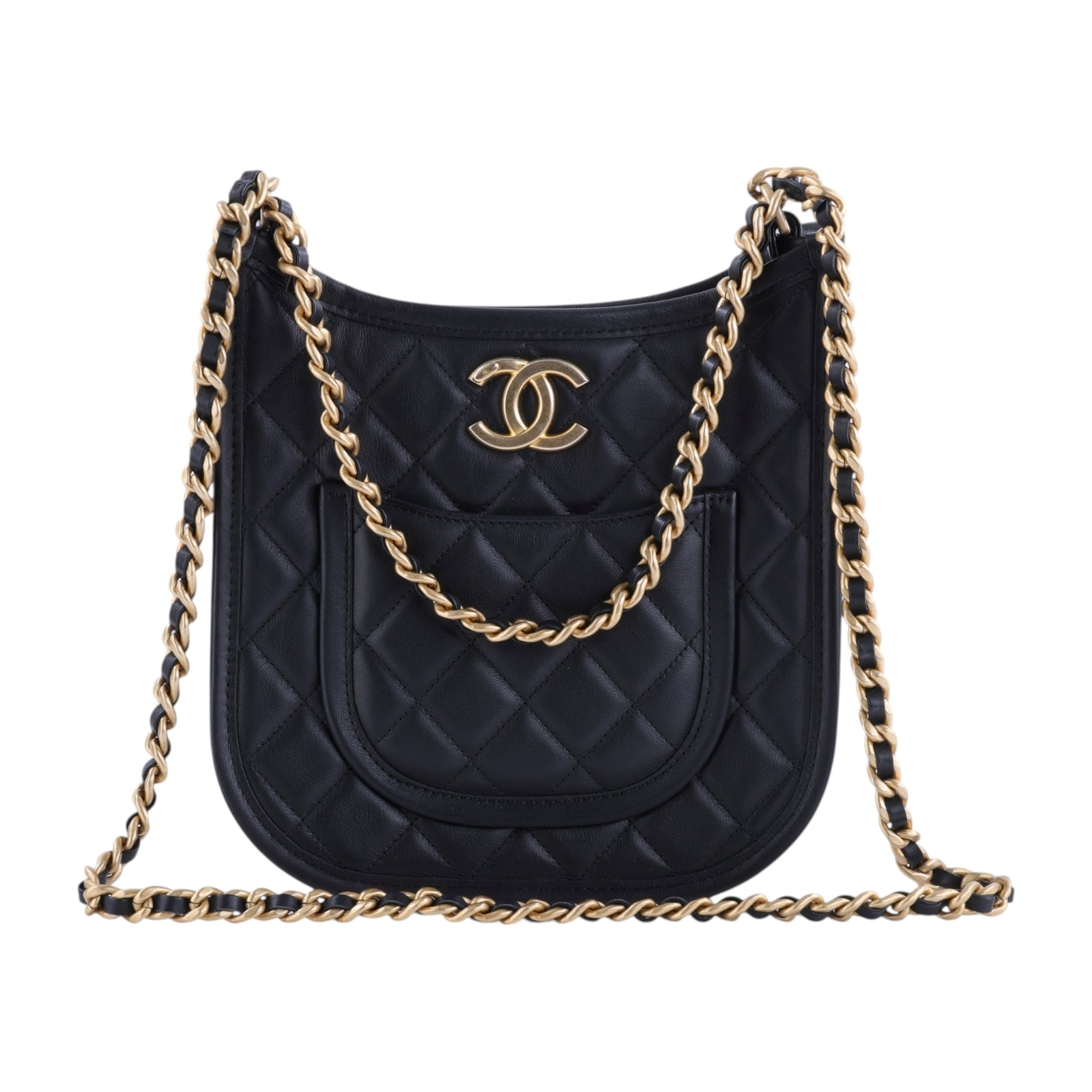香奈兒 CHANEL 流浪包 Hobo Bag CC LOGO 斜背包 AS4532 晶片款 黑色HOBO兩用包 防塵袋