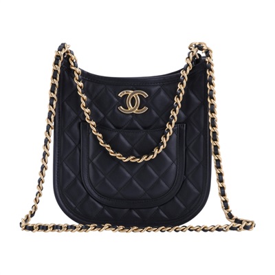 香奈兒 CHANEL 流浪包 Hobo Bag CC LOGO 斜背包 AS4532 晶片款 黑色HOBO兩用包 防塵袋
