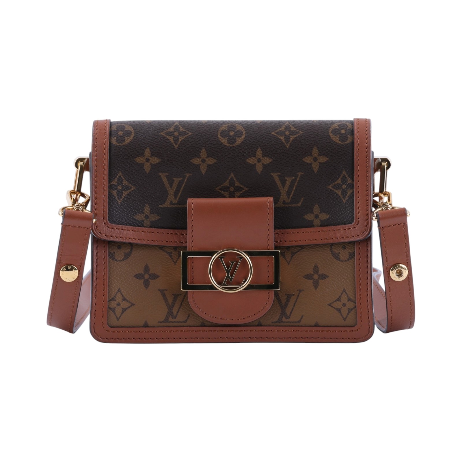 路易威登 LOUIS VUITTON Mini Dauphine Reverse皮革飾邊 迷你 達芙妮 肩背 斜背包 M44580  防塵袋/購買證明/背帶
