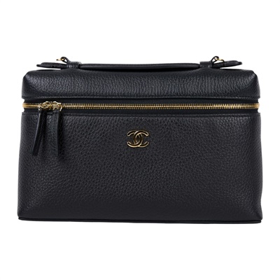 香奈兒 CHANEL Vanity with Chain 鍊帶 化妝包 大型 AP5347 晶片款 黑鏈帶化妝包 防塵袋/原廠盒子/背帶