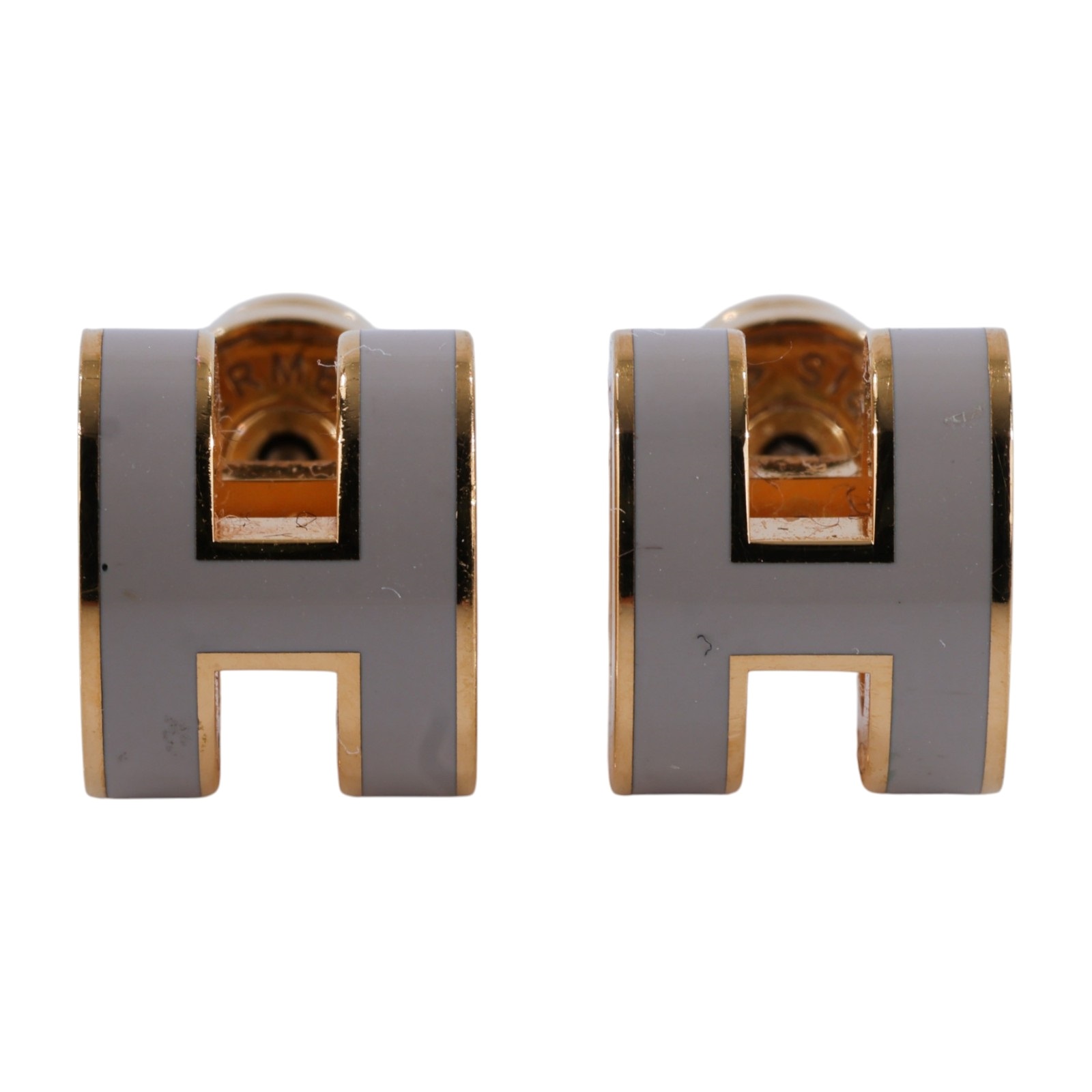 愛馬仕 Hermes Mini Pop H 耳釘 POPHE GD 02 34 奶茶色MINI POP H耳環 原廠盒子/防塵袋