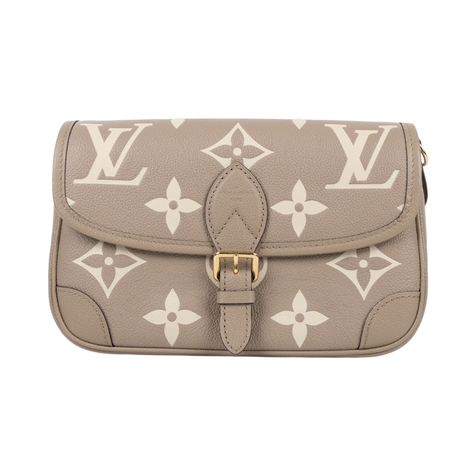 路易威登 LOUIS VUITTON Diane 腋下包法棍 單肩背包 斑鳩灰 奶油色 M46583 晶片款  原廠盒子/防塵袋/背帶2/國外購買證明