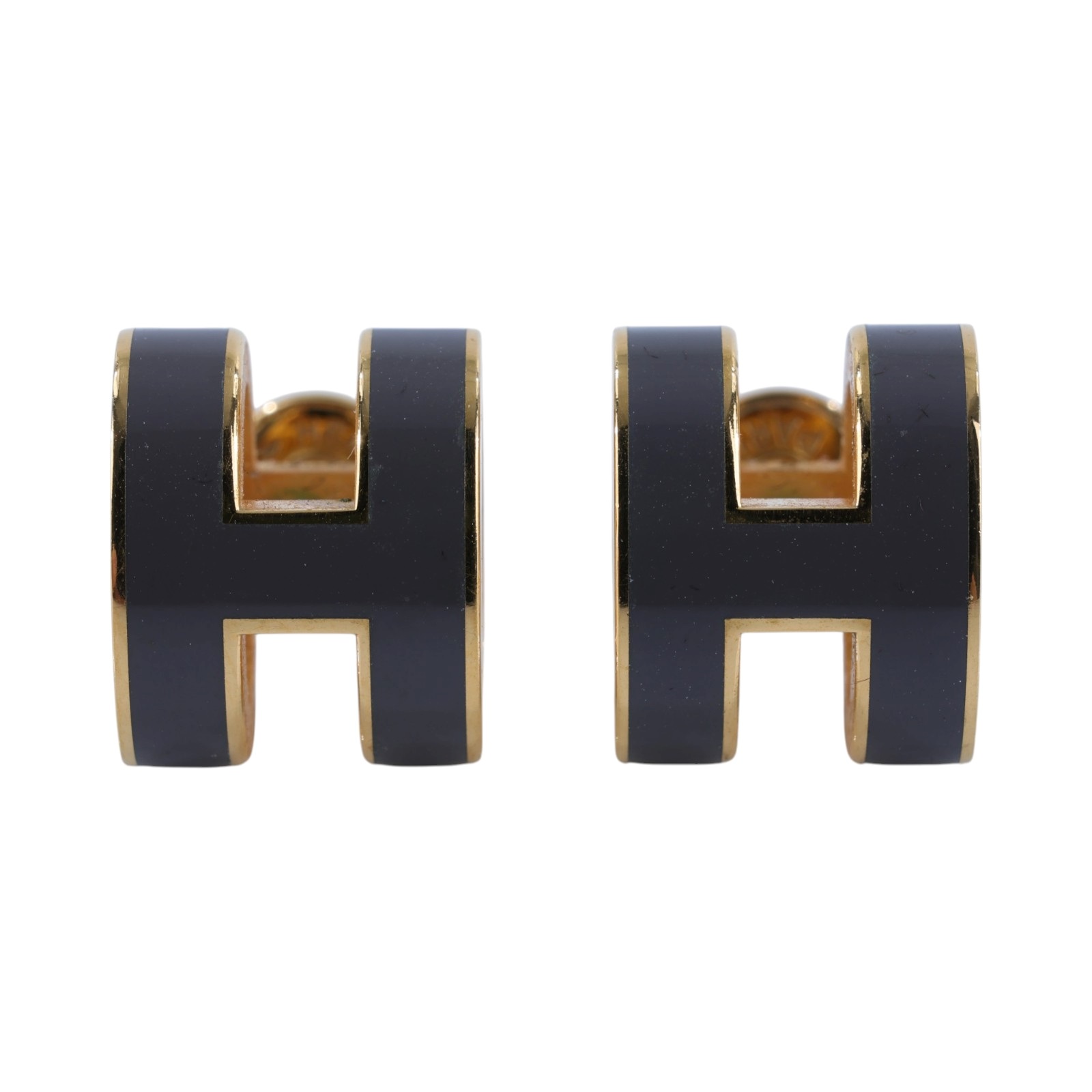 愛馬仕 Hermes Pop H 耳釘 POPHE ST 01 58 灰金POP H耳環 原廠盒子/內襯