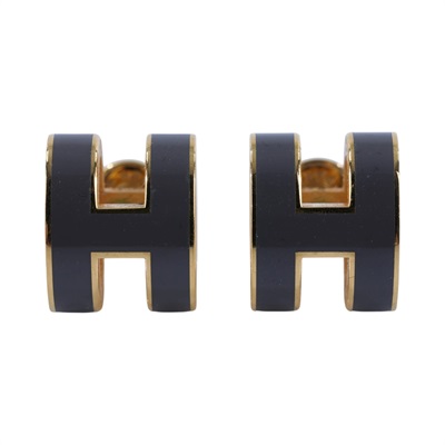 愛馬仕 Hermes Pop H 耳釘 POPHE ST 01 58 灰金POP H耳環 原廠盒子/內襯