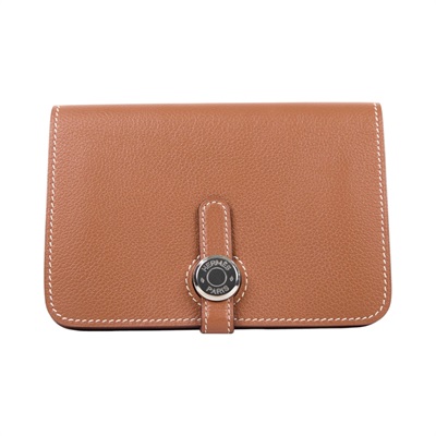 愛馬仕 Hermes Dogon 錢包 短夾 銀色五金 金棕色 H066382CK37 /U NN 011 GP  原廠盒子/購買證明影本