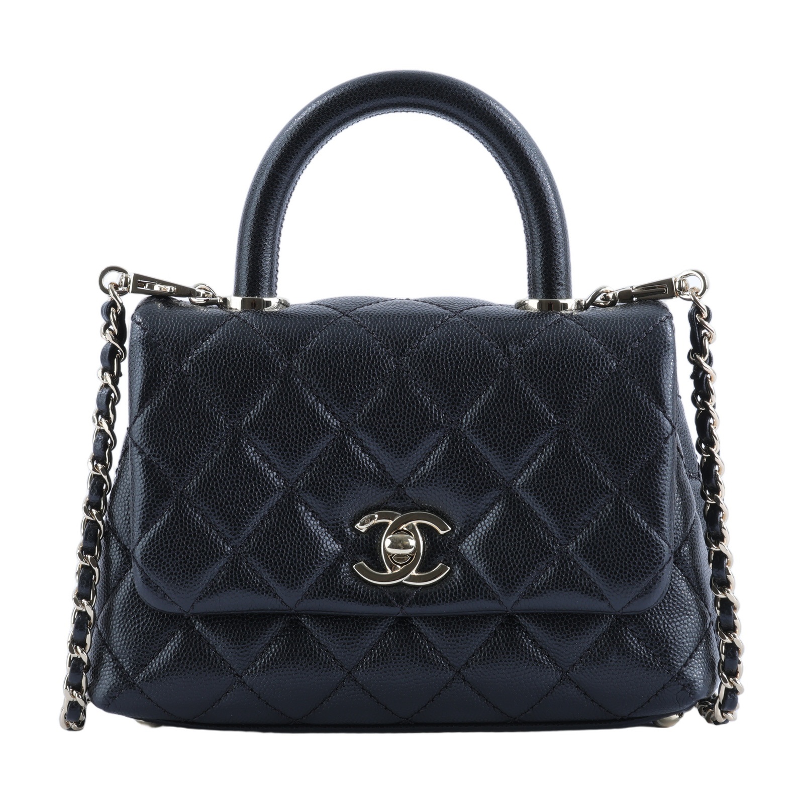 香奈兒 CHANEL Handle 迷你 手提 口蓋包 AS2215 黑金荔枝COCO HANDLE MINI 原廠盒子/保證卡/背帶/購買證明影本