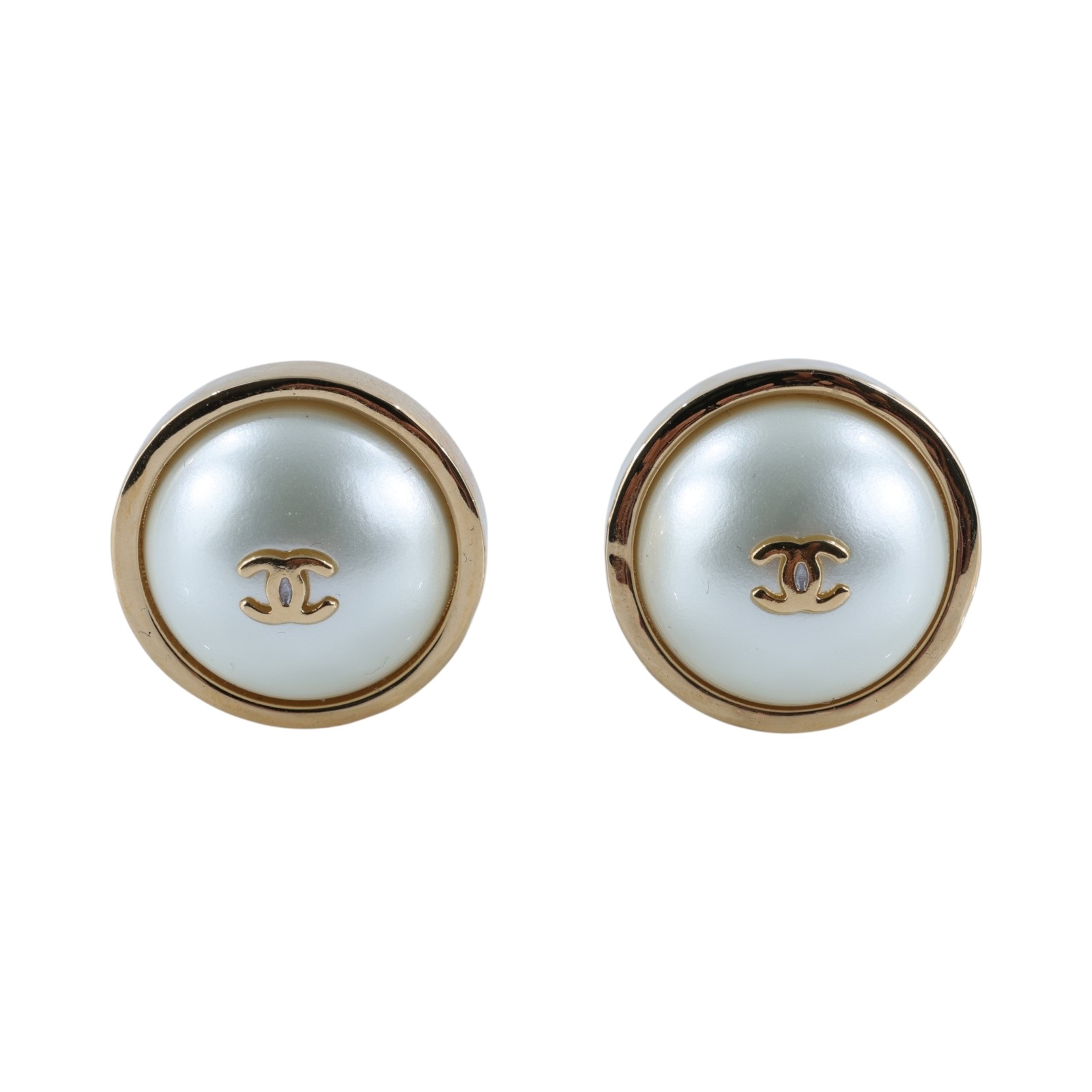 香奈兒 CHANEL 耳釘式耳環 Stud Earrings ABH732 B24774B26 A 金色珍珠圓盤耳夾 原廠盒子/底襯