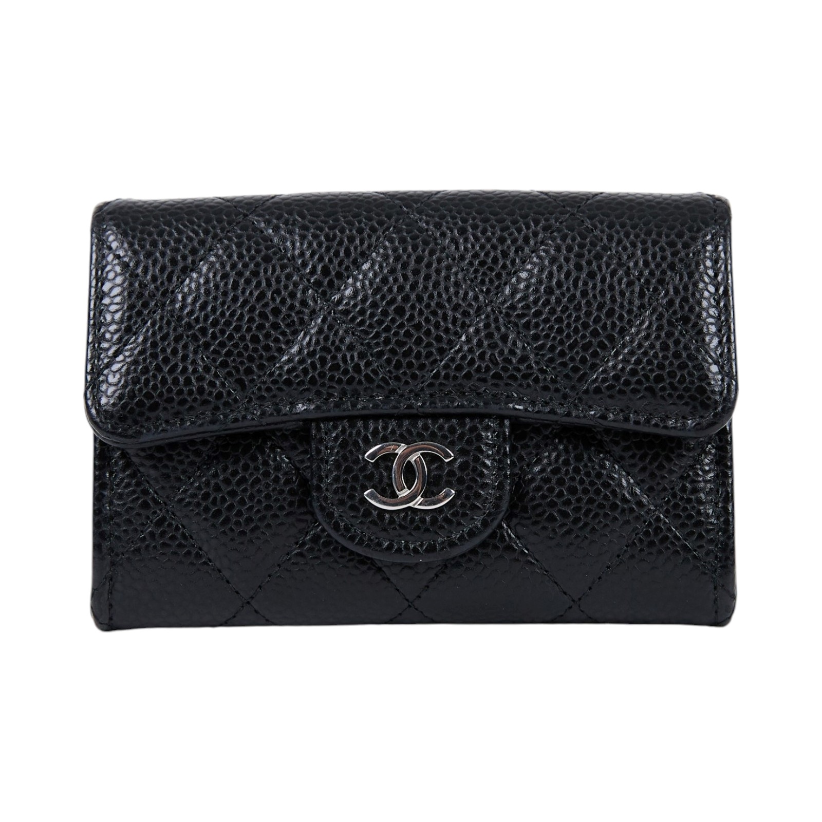 香奈兒 CHANEL CC LOGO 口蓋 卡片夾 錢包 AP0214 晶片款 黑銀荔枝卡包 原廠盒子/防塵袋