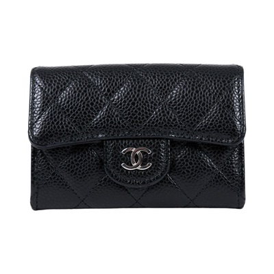 香奈兒 CHANEL CC LOGO 口蓋 卡片夾 錢包 AP0214 晶片款 黑銀荔枝卡包 原廠盒子/防塵袋