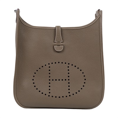 愛馬仕 Hermes Evelyne Bag 伊芙琳包 29 馬蹄型 銀色五金 大象灰 H056277CK18 /  防塵袋/原廠盒子/購買證明/背帶