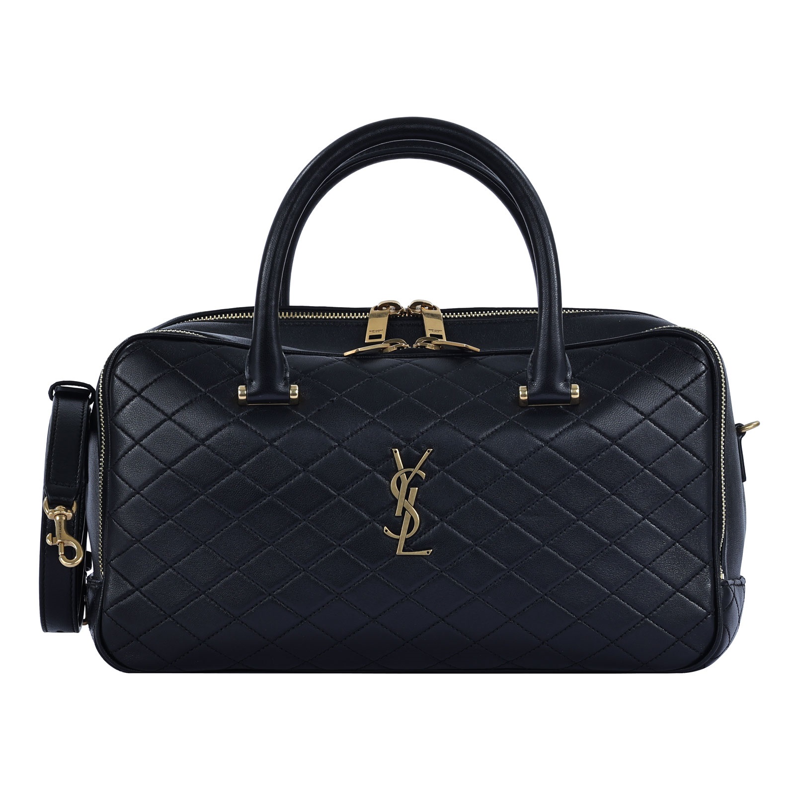 聖羅蘭 YSL SAINT LAURENT Liya Duffle Bag 波士頓包 保齡球袋 行李袋 7667851EL07 黑色兩用包 防塵袋/背帶