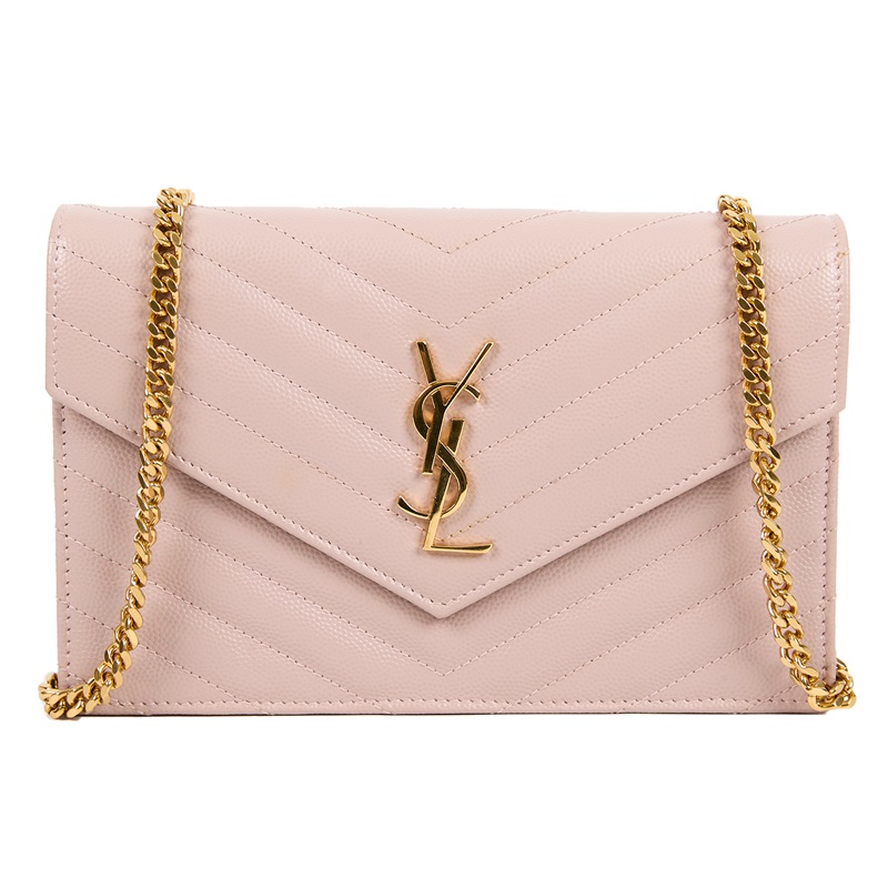 聖羅蘭 YSL SAINT LAURENT 山形紋 鏈袋 信封包 393953BOW01 裸粉WOC 原廠盒子/防塵袋