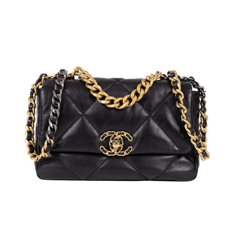 香奈兒 CHANEL 19 口蓋包 菱格紋 金銀鍊帶 手提 肩背包 AS1160 ☆30開黑羊19包 26CM 原廠盒子/防塵袋/保證卡