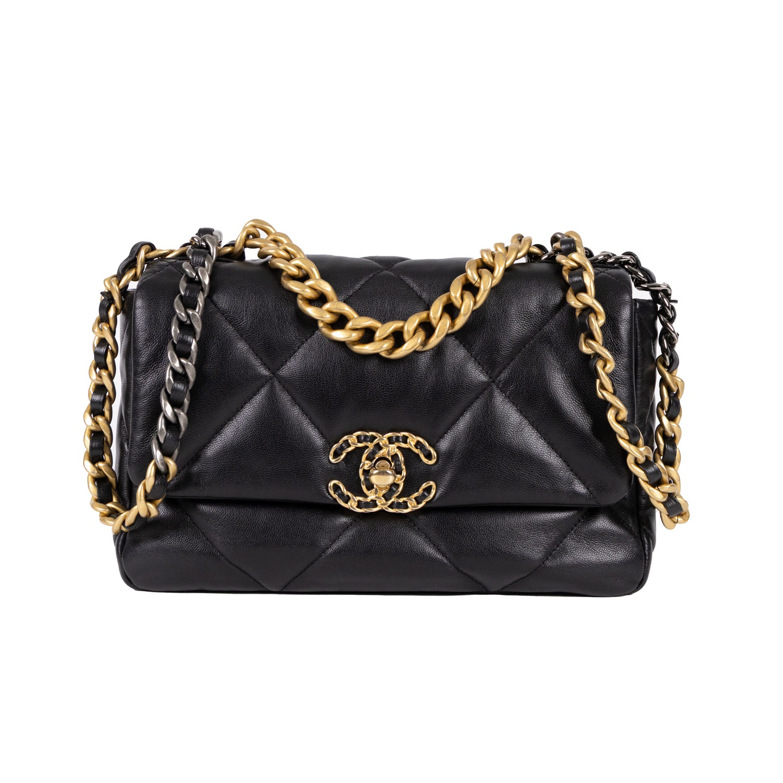 香奈兒 CHANEL 19 口蓋包 菱格紋 金銀鍊帶 手提 肩背包 AS1160 ☆30開黑羊19包 26CM 原廠盒子/防塵袋/保證卡