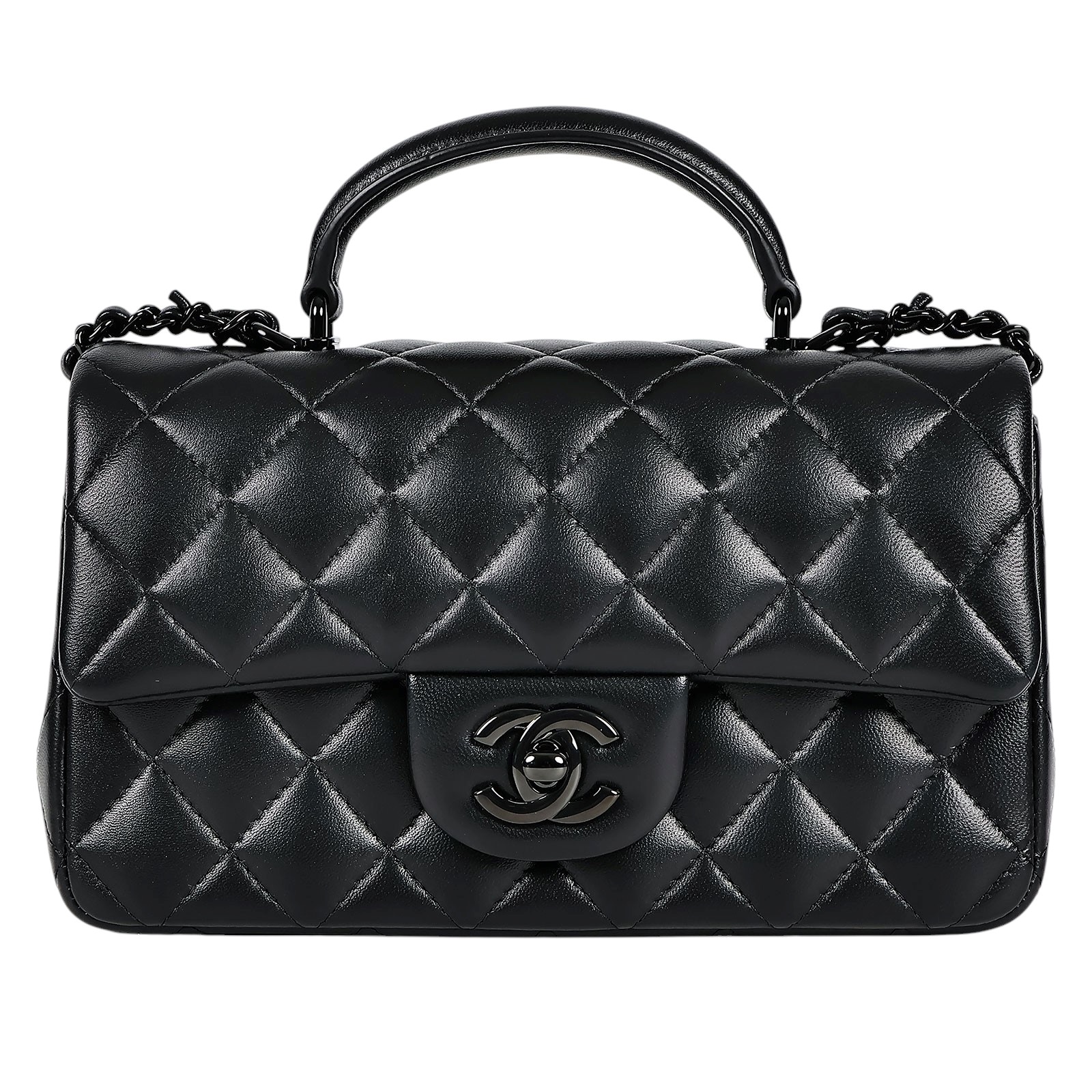 香奈兒 CHANEL Coco Handle 20 手提 側背 斜背包  晶片款 SO BLACK羊皮 HANDLE COCO20 無附屬品
