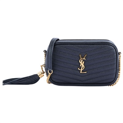 聖羅蘭 YSL SAINT LAURENT Lou 迷你 鏈條 斜跨包 6125791GF01 黑金流蘇相機包 無附屬品