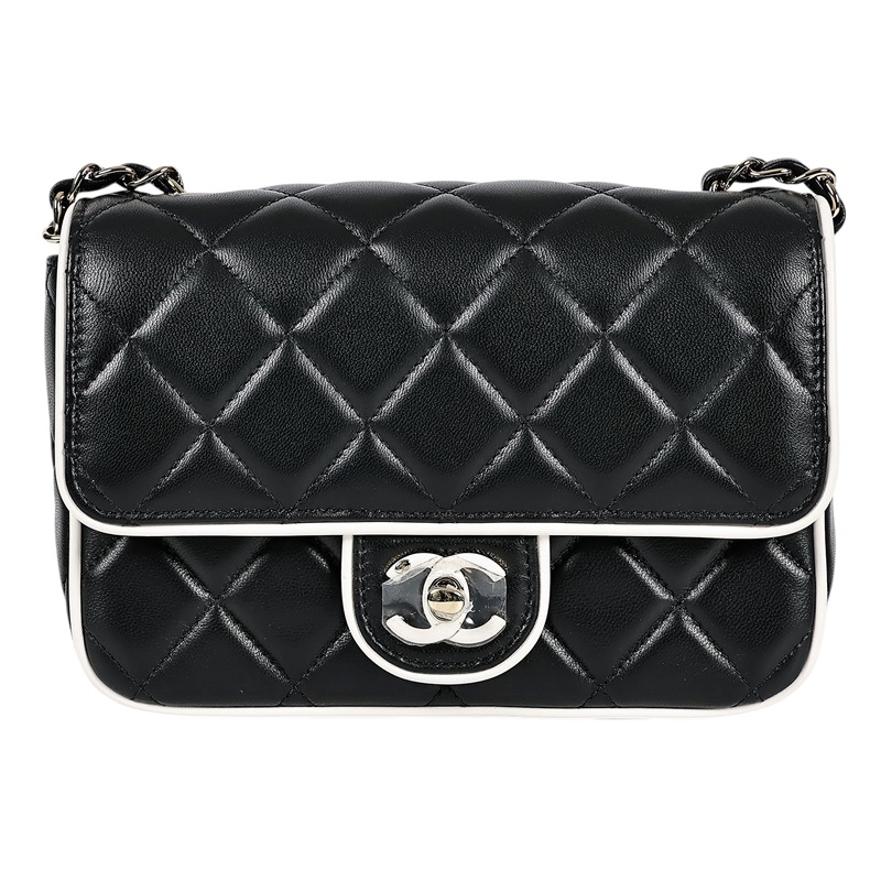 香奈兒 CHANEL 方胖子 肩背 口蓋包  晶片款 黑金羊白雙C釦方胖 原廠盒子