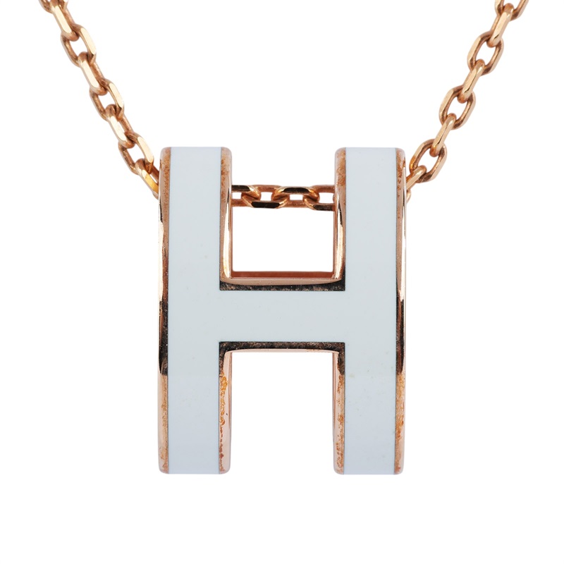 愛馬仕 Hermès Pop H 墜飾 POPHP ST 02 02 白POP H玫瑰金項鍊 原廠盒子