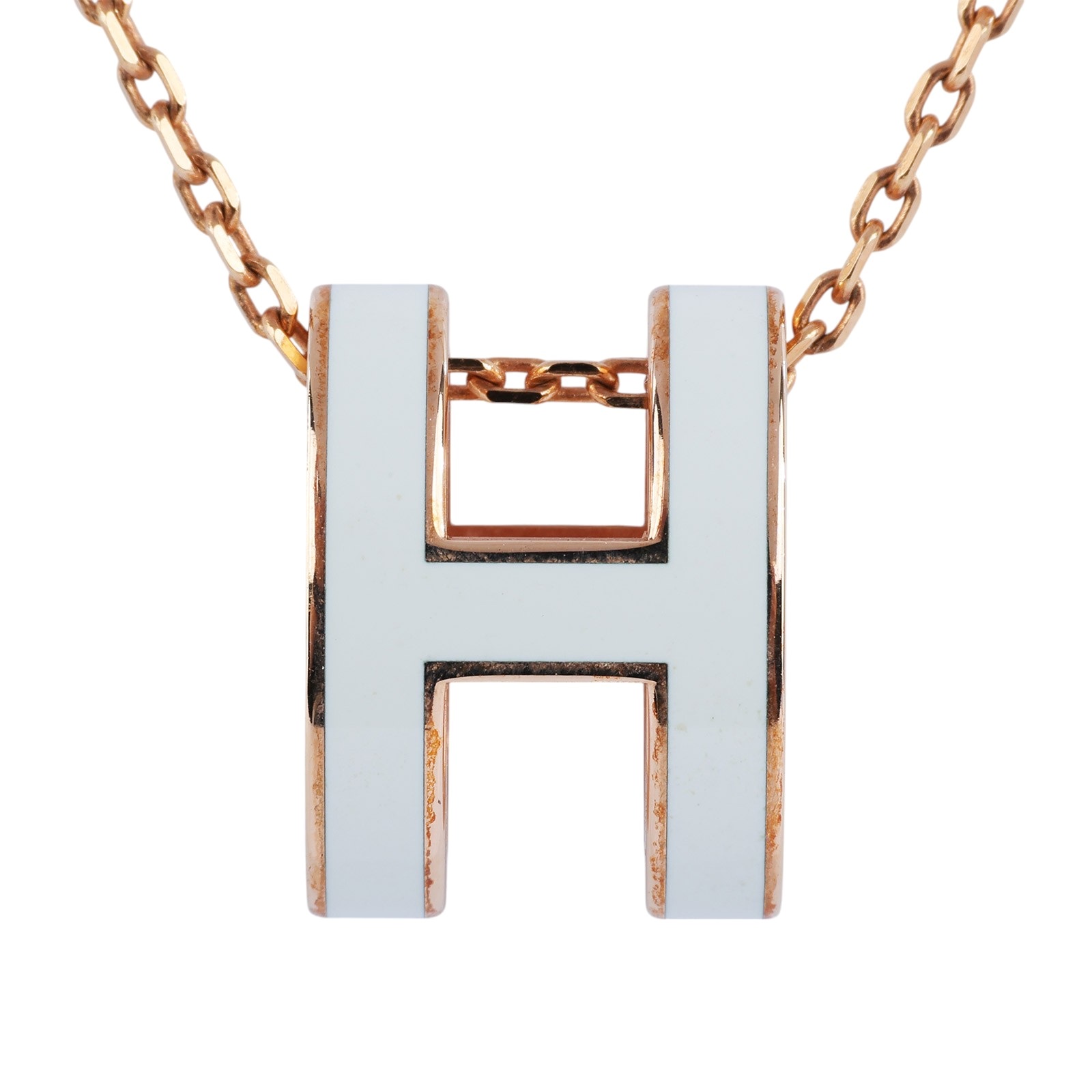愛馬仕 Hermès Pop H 墜飾 POPHP ST 02 02 白POP H玫瑰金項鍊 原廠盒子