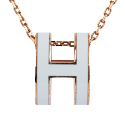 愛馬仕 Hermès Pop H 墜飾 POPHP ST 02 02 白POP H玫瑰金項鍊 原廠盒子