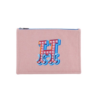 愛馬仕 Hermès Electrique 收納包   粉H帆布手拿包 無附屬品