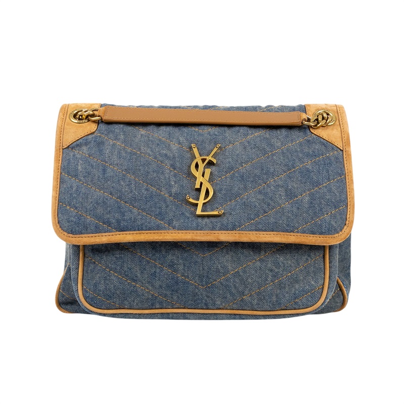 聖羅蘭 YSL SAINT LAURENT Niki 復古皮革 中型手袋 丹寧 6331842PT67 牛仔NIKI 中號 防塵袋