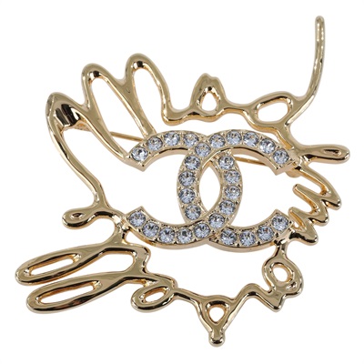 香奈兒 CHANEL 胸針 飾品 ABD431I24/S 水鑽LOGO金框胸針 原廠盒子