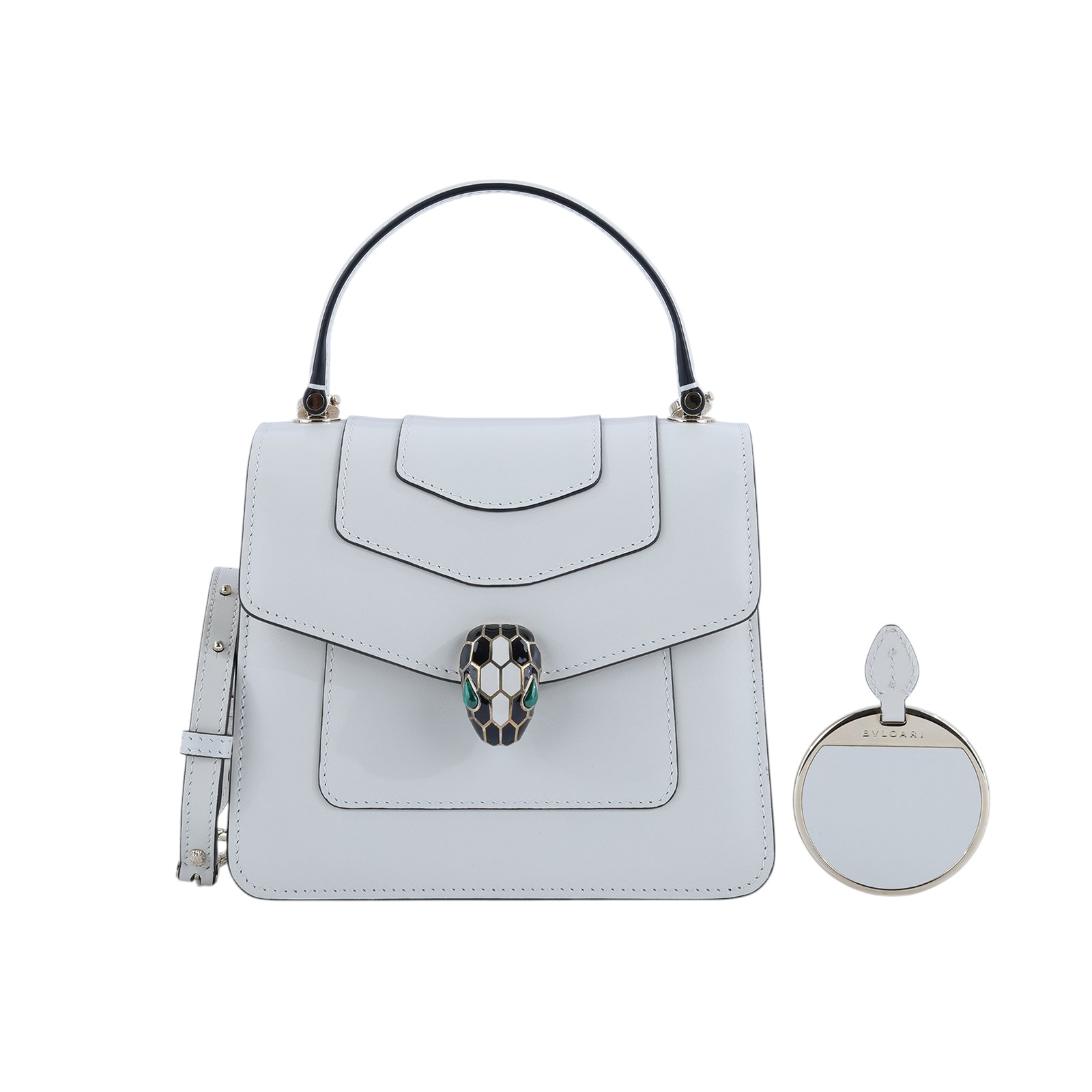 寶格麗 BVLGARI Serpenti Forever 翻蓋肩背包 283171 白蛇頭包2WAY 防塵袋/雨衣/鏡子/保證卡