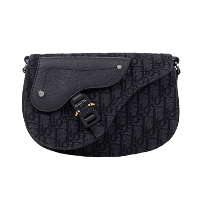 迪奧 CHRISTIAN DIOR Saddle 郵差包 1ADPO325YKY 黑Saddle郵差包 原廠盒子/購買證明