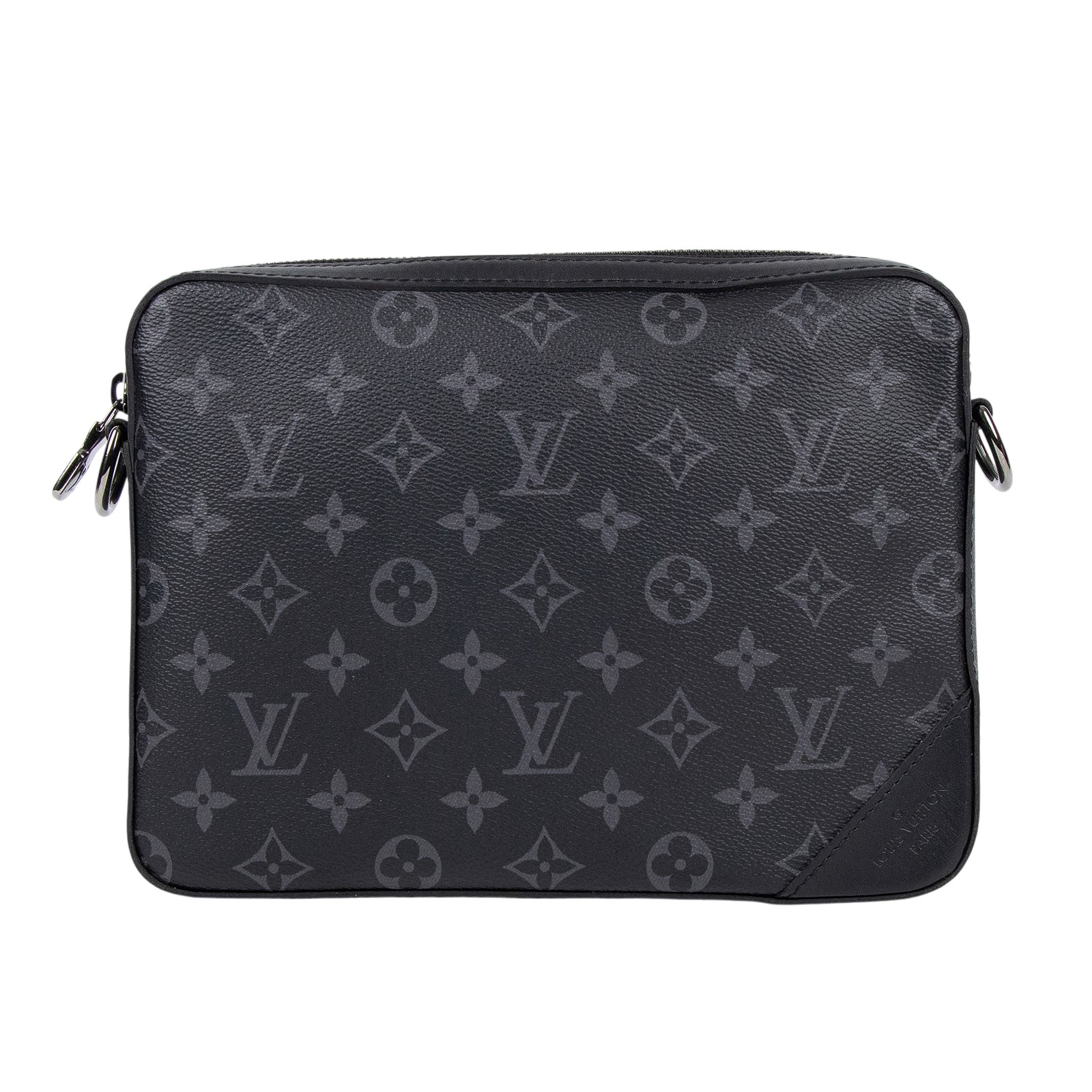 路易威登 LOUIS VUITTON Trio 郵差包 Eclipse帆布 黑色 灰色 M69443 晶片款  購買證明影本/原廠盒子/內袋 /背帶