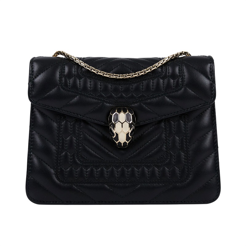 寶格麗 BVLGARI Serpenti Forever 口蓋包 281693 黑蛇頭包 鏡子/雨衣/防塵袋