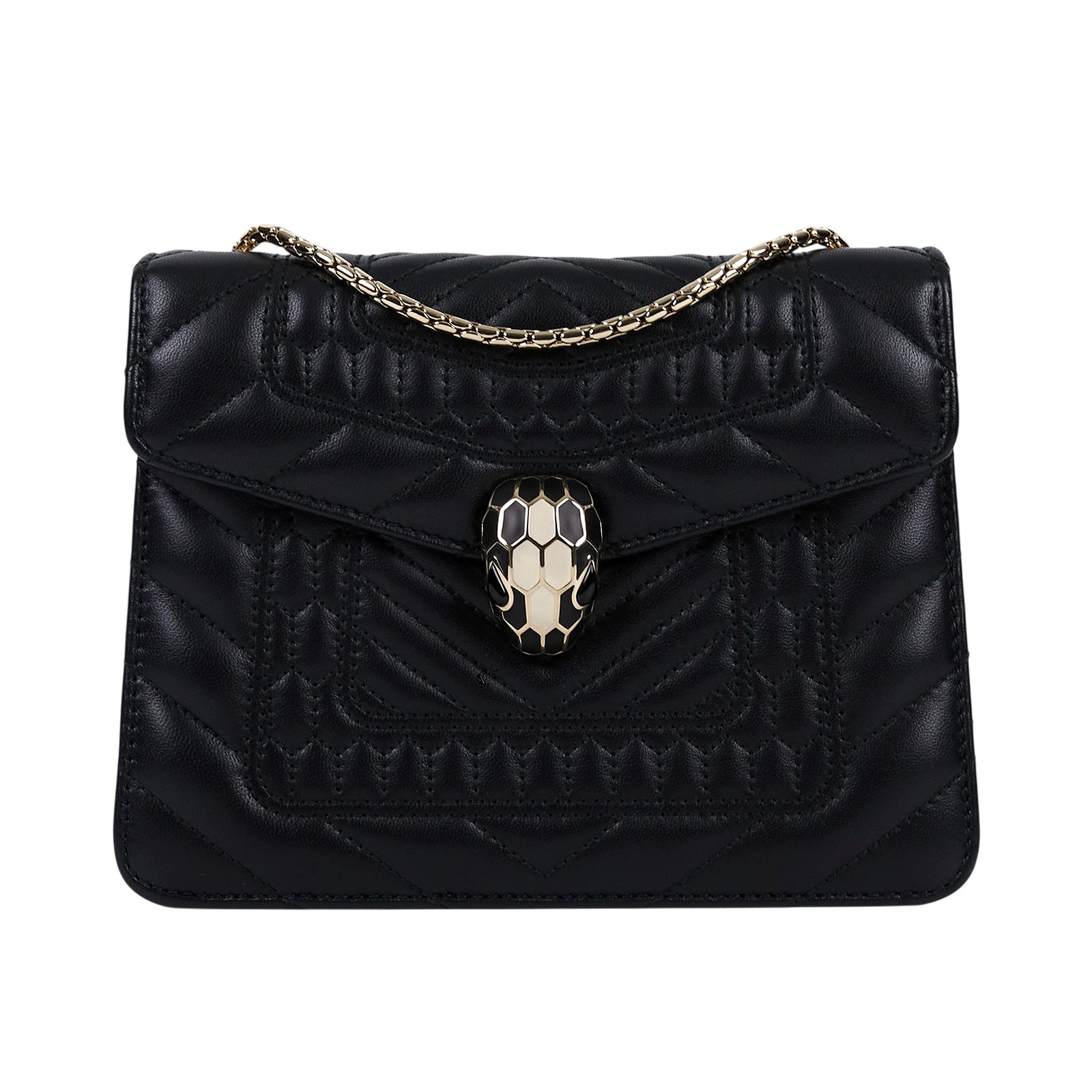 寶格麗 BVLGARI Serpenti Forever 口蓋包 281693 黑蛇頭包 鏡子/雨衣/防塵袋