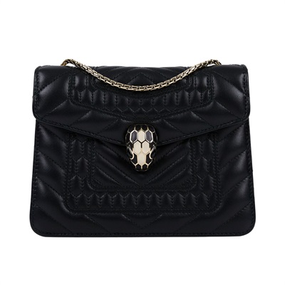 寶格麗 BVLGARI Serpenti Forever 口蓋包 281693 黑蛇頭包 鏡子/雨衣/防塵袋