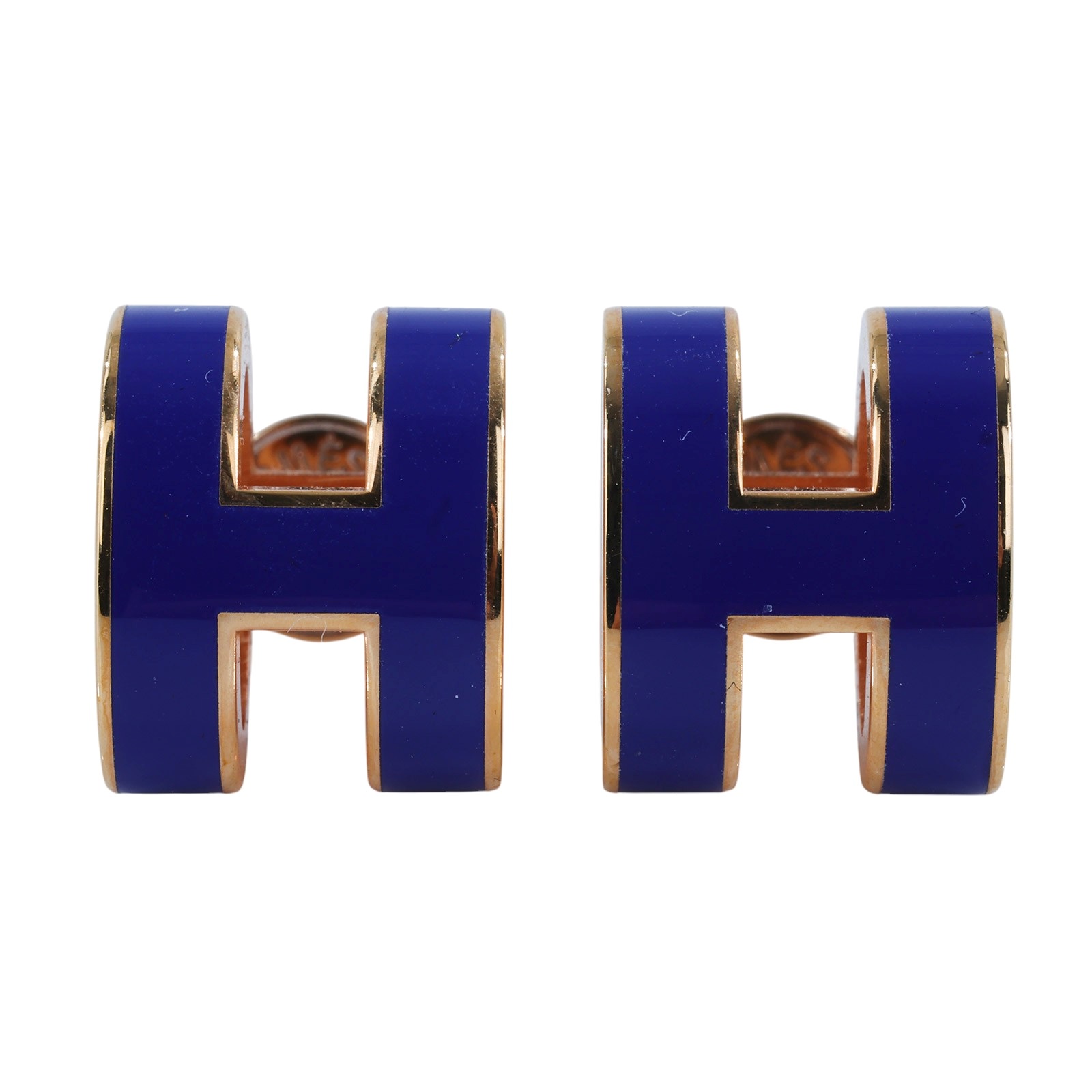 愛馬仕 Hermes Mini Pop H 耳釘 POPHEMINI ST 11 19 藍金POP耳環 原廠盒子/防塵袋