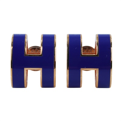愛馬仕 Hermes Mini Pop H 耳釘 POPHEMINI ST 11 19 藍金POP耳環 原廠盒子/防塵袋
