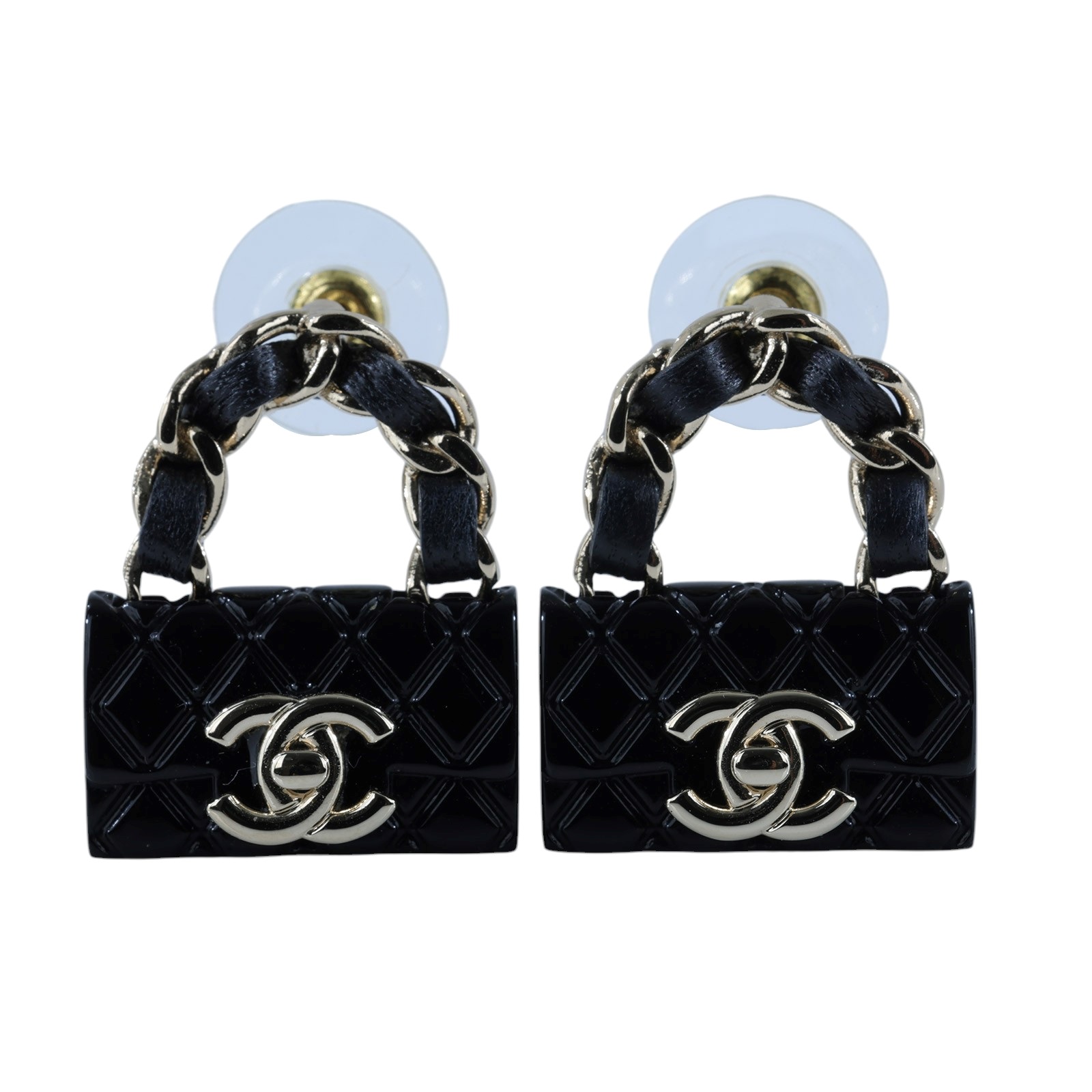 香奈兒 CHANEL 手提包造型 耳環 黑色 B23C 黑包包耳環 原廠盒子/防塵袋