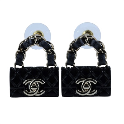 香奈兒 CHANEL 手提包造型 耳環 黑色 B23C 黑包包耳環 原廠盒子/防塵袋