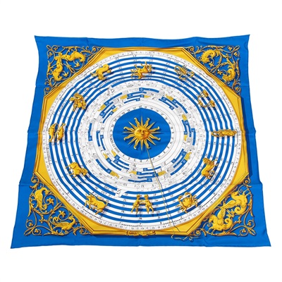 愛馬仕 Hermes Astrologie forever scarf 90 絲巾 鈷藍色 復古金 白色 H001387Sv53  藍色絲巾90X90 原廠盒子