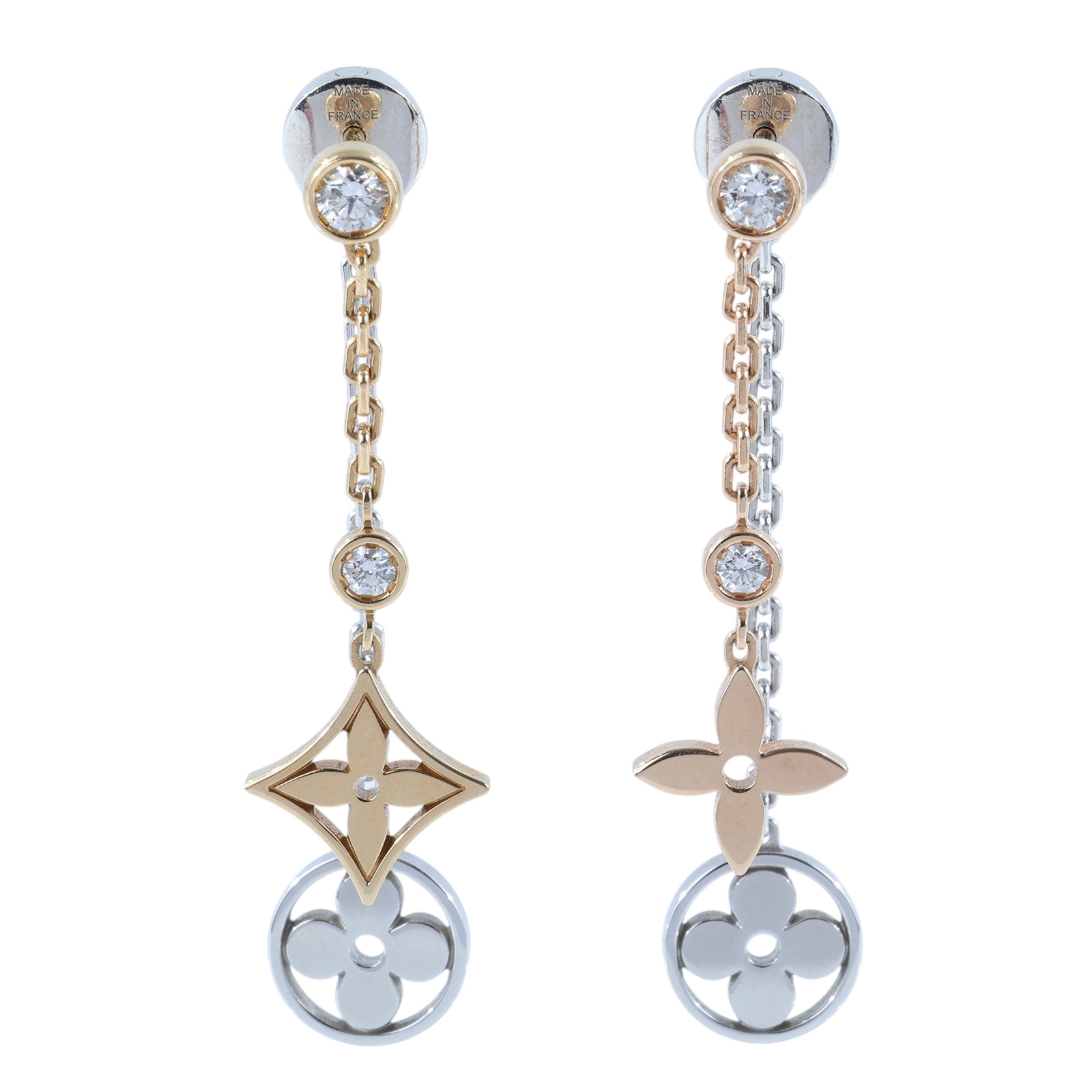 路易威登 LOUIS VUITTON K18 Idylle Blossom 三色金 鑽石 長 耳環 Q96413  防塵袋