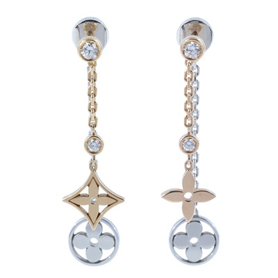 路易威登 LOUIS VUITTON K18 Idylle Blossom 三色金 鑽石 長 耳環 Q96413  防塵袋